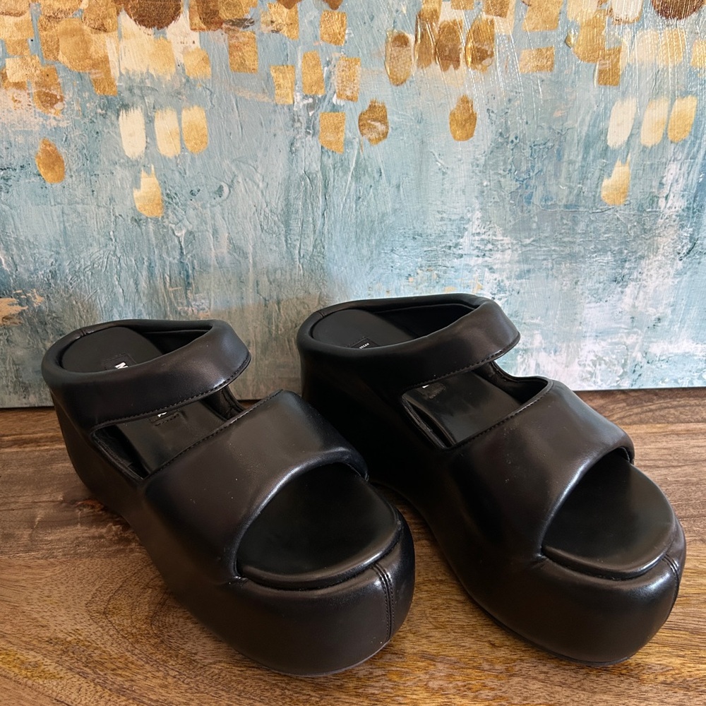 SIMON MILLER Bubble Vegan Two-Strap Platform Black Sandals